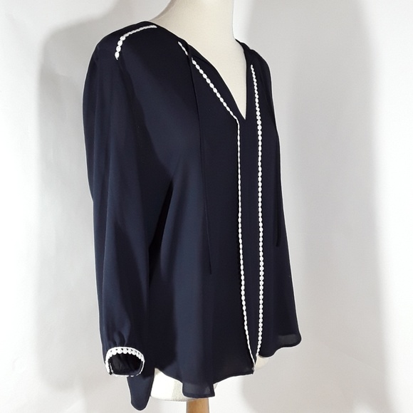 Zara navy blue semi-sheer blouse - Picture 2 of 6